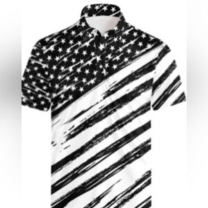 Men Golf Polo Black and White American Sz XL Flag Polo Shirt